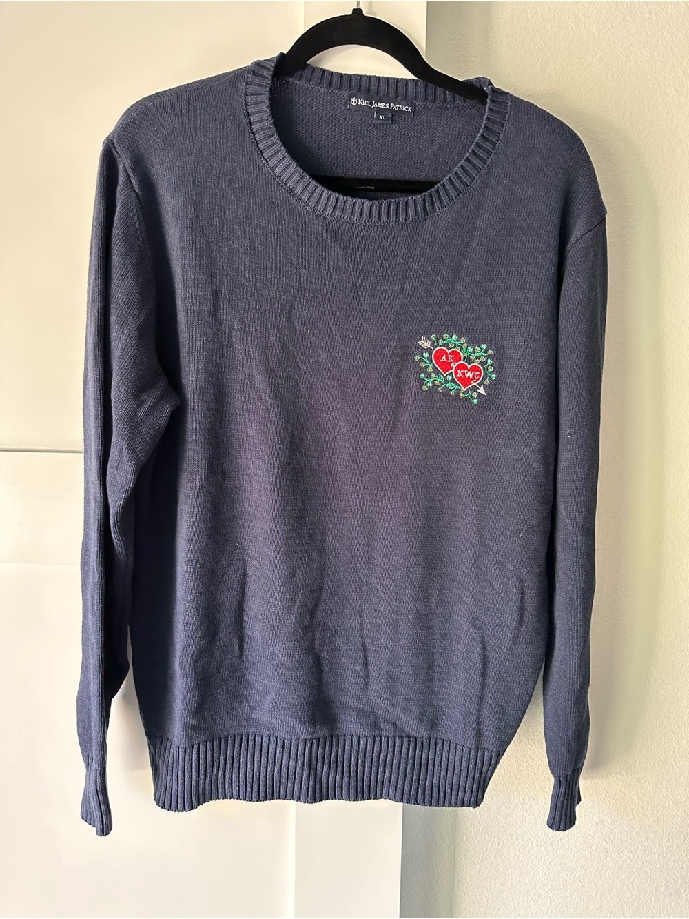 Kiel James Patrick Heart Sweater Womens Size XL Blue crewneck